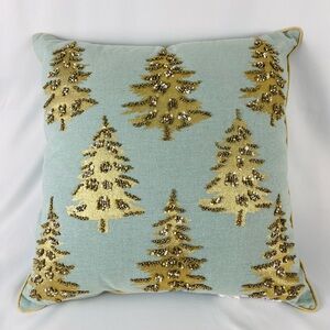 Liberty Beaded Christmas Holiday Tree Accent Throw Pillow Teal Gold Bronze